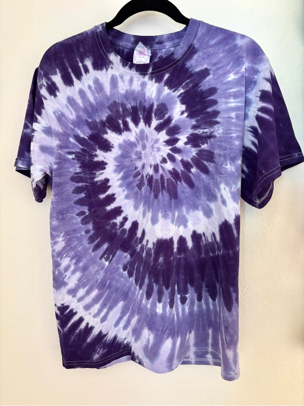 Men’s Purple Spiral Tie-Dye Short Sleeve Cotton T-Shirt Size M